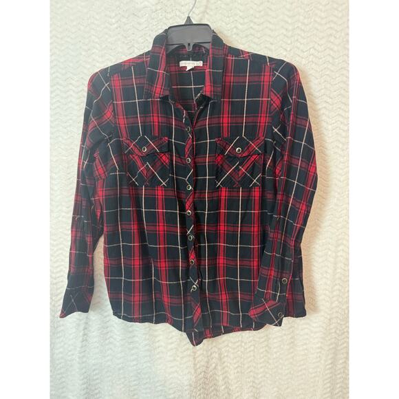 Red and Black plaid button-down shirt with silver, Size L Westport 1962 - Picture 1 of 5
